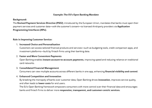 Example - The EU’s Open Banking Mandate